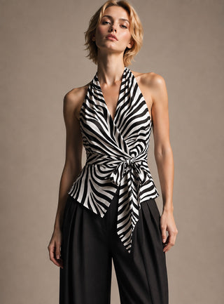 Zebra Print Draped Halter Top