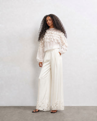 SATIN WIDE-LEG PANTS IN MIXED FABRIC