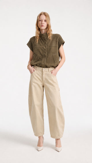 Curved Barrel-Leg Trouser