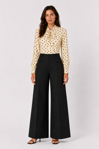 Cream Polka Dot Bow Blouse