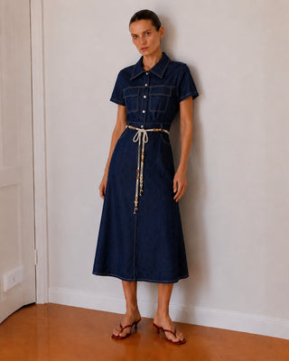 CHAIN-BELT DENIM SHIRT DRESS IN COTTON