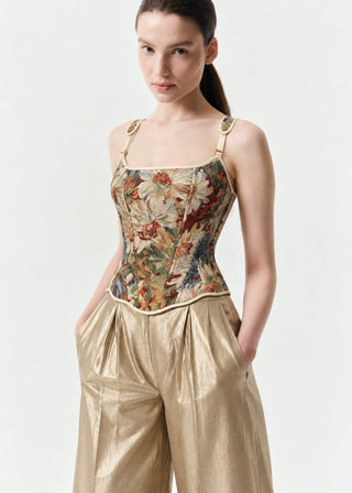 Floral Tapestry Scallop Corset Top