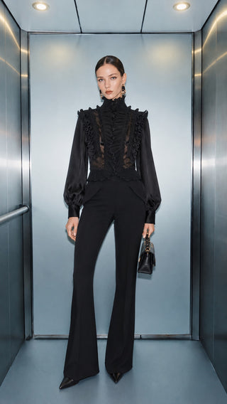 Ruffled Satin-Sleeve Jacket