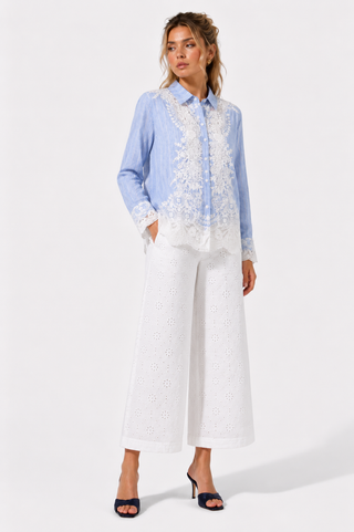 White Wide-Leg Linen Blend Trousers