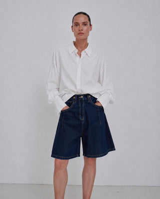 DENIM BERMUDA SHORT IN COTTON-VISCOSE BLEND