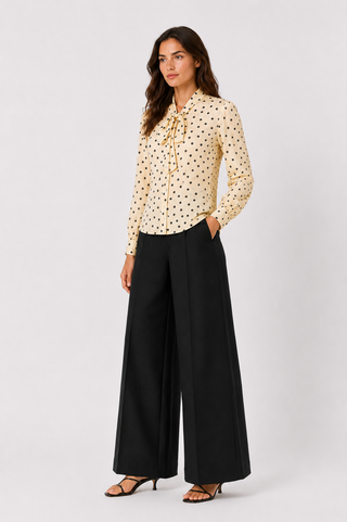 Cream Polka Dot Bow Blouse