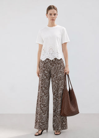 PRINTED WIDE-LEG PANTS IN COTTON