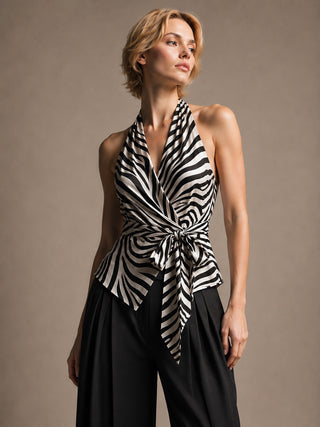 Zebra Print Draped Halter Top