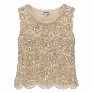 Pearl Floral Beaded Shell Top