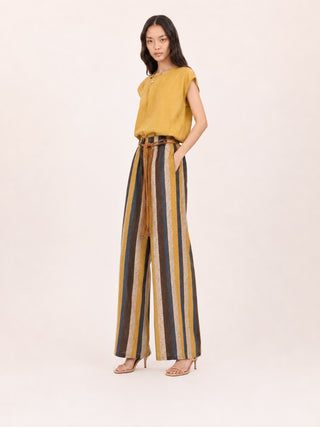 STRIPED JACKET-AND-SKIRT CO-ORD IN LINEN