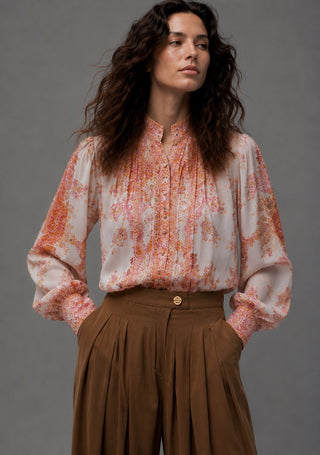 Floral Print Ruffle-Trim Blouse