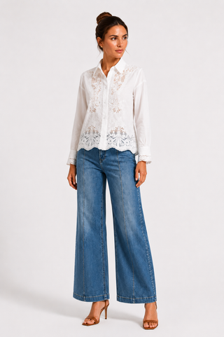 White Lace-Trim blouse