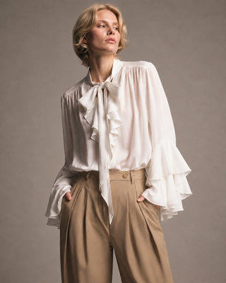 Ruffle-Front Bell Sleeve Blouse