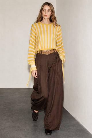 STRIPED KNIT SWEATER IN MIXED FABRIC