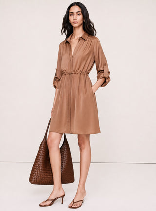 GATHERED-WAIST SHIFT DRESS IN SILK BLEND