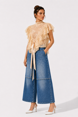 Blue Panel Wide-Leg Denim Jeans