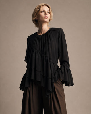 Asymmetric Tiered Bell Sleeve Blouse