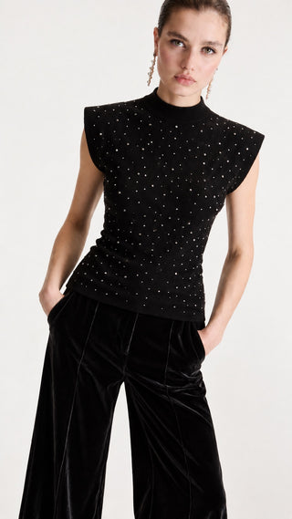 Embellished Cap-Sleeve Knit Top