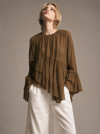Asymmetric Tiered Bell Sleeve Blouse