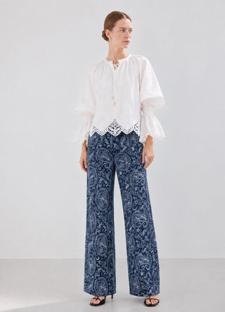 PRINTED WIDE-LEG PANTS IN COTTON