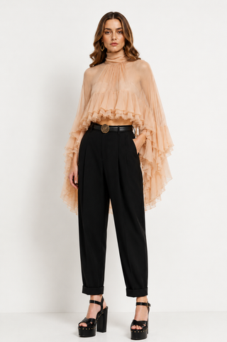 CHIFFON RUFFLE BLOUSE IN CREPE
