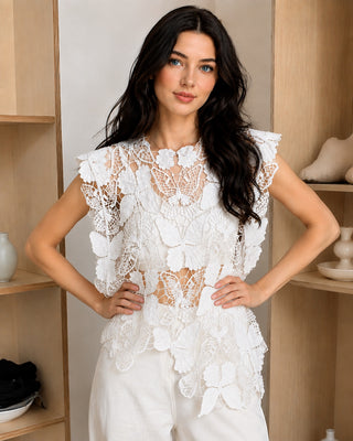 CROCHET-LACE TOP IN CREPE & LACE