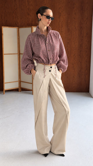 Checked Funnel-Neck Jacket