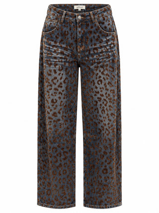 Animal Print Barrel-Leg Jean