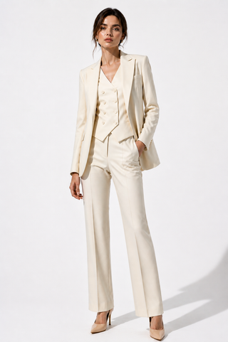 Beige Single-Button Tailored Blazer Set
