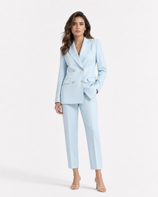 Blue Double-Breasted Blazer Set