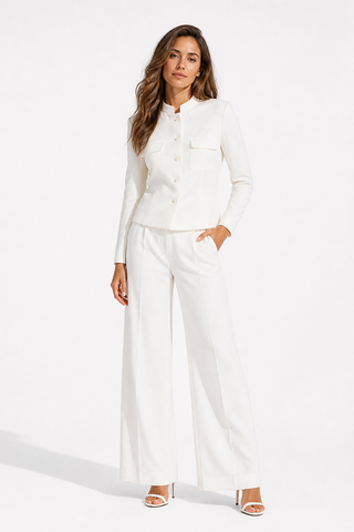 White Button-Front Tencel Linen Set