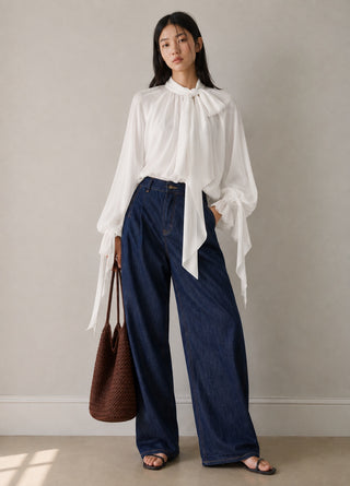 CHIFFON RUFFLE BLOUSE IN CREPE