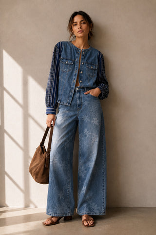 PRINTED STRAIGHT-LEG PANTS IN COTTON