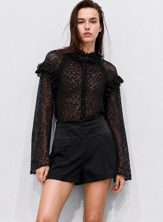PRINTED TIE-NECK BLOUSE IN COTTON
