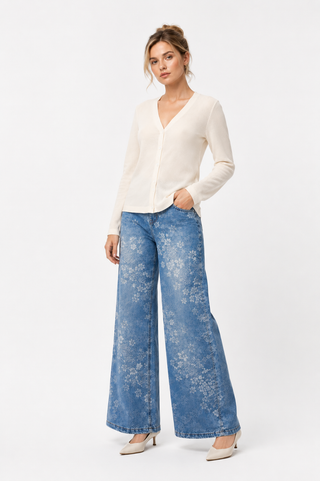 White V-Neck Wool Cardigan Top
