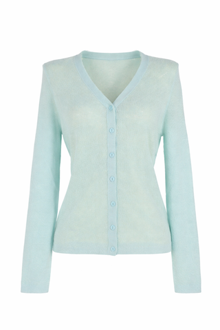 Green V-Neck Wool Cardigan Top
