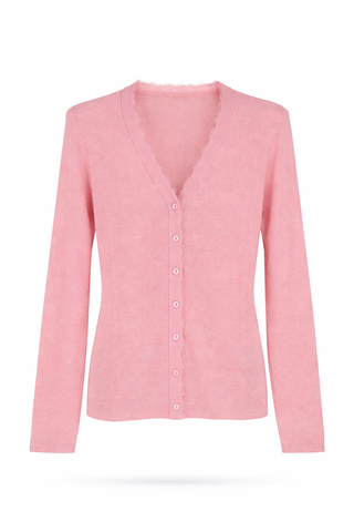 Pink V-Neck Wool Cardigan Top