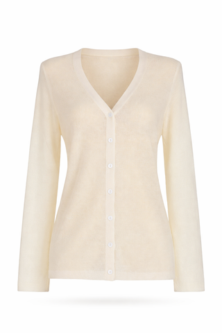 White V-Neck Wool Cardigan Top