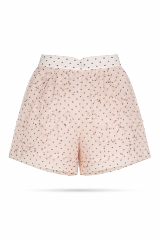 FLORAL-APPLIQUÉ PLEATED SHORTS IN COTTON