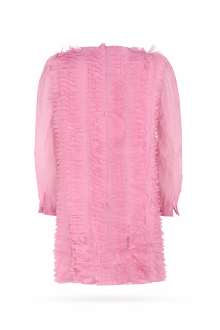 Pink Feather-Trim Long Sleeve Mini Dress