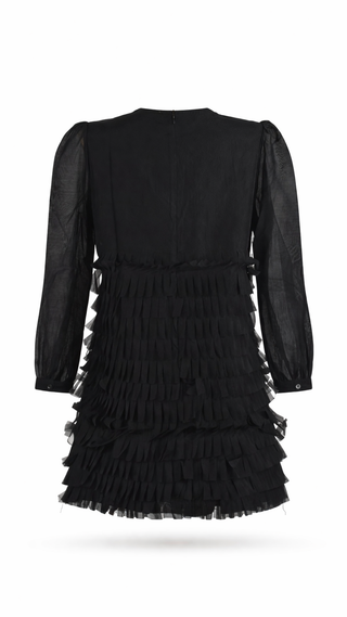 Black Tiered Ruffle Long Sleeve Mini Dress