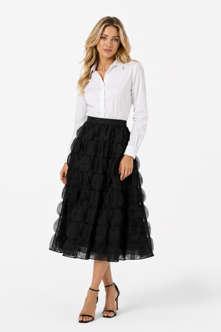 Black Multi-Tier Ruffle Midi Skirt