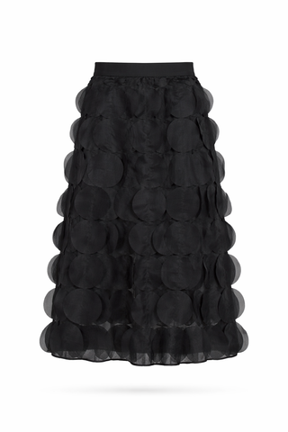 Black Multi-Tier Ruffle Midi Skirt
