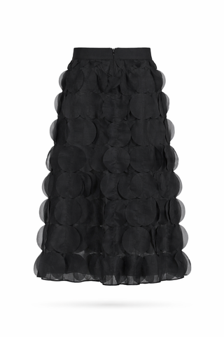 Black Multi-Tier Ruffle Midi Skirt
