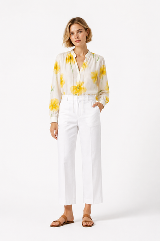 White Wide-Leg Cotton Stretch Trousers