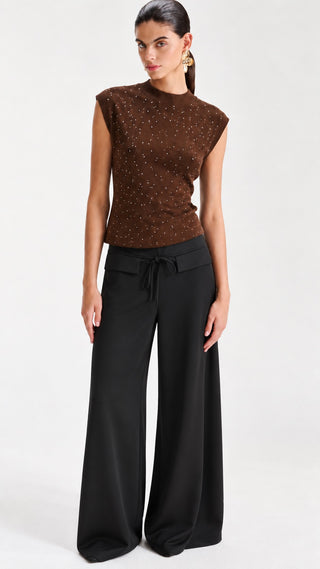Embellished Cap-Sleeve Knit Top