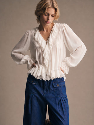 Sheer Ruffle Collar Blouse