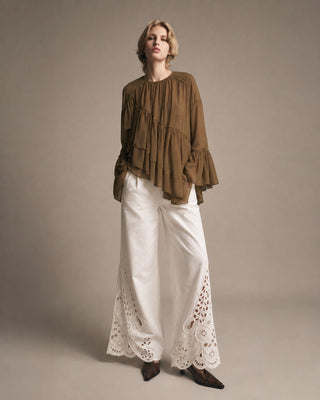 Asymmetric Tiered Bell Sleeve Blouse