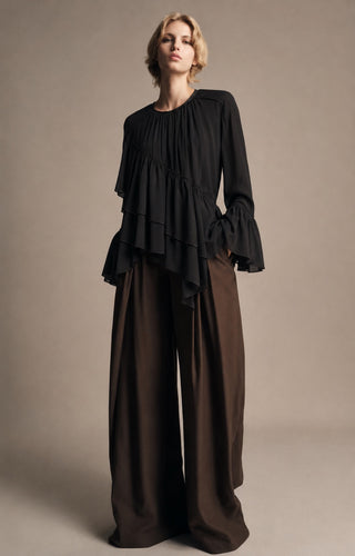 Asymmetric Tiered Bell Sleeve Blouse