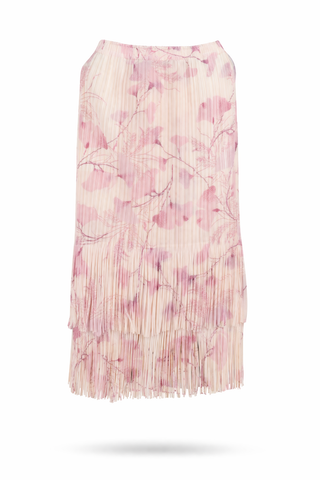 Pink Floral Pleated Fringe Midi Skirt